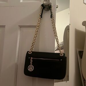 Tommy Hilfiger black flap chain shoulder bag